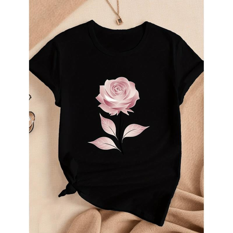 Burning ManElegant Womens Black T-Shirt With Illustration Short Sleeve Round Neck Breathable Soft Casual Summer Top...