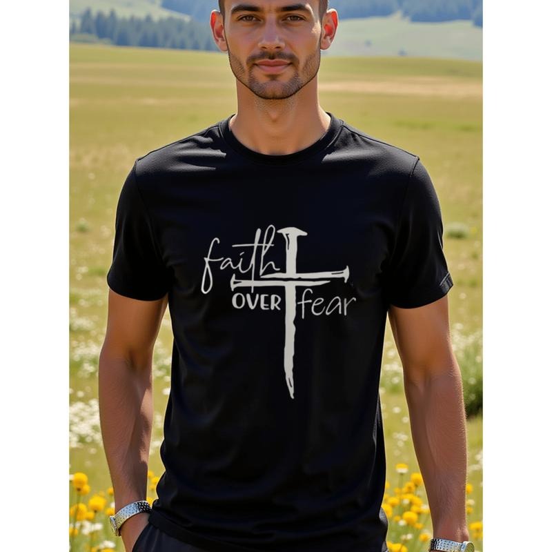 Burning ManFaith Over Fear Cross Graphic T Shirt 100 Cotton Crew Neck Short Sleeve Regular Fit Unisex Casual Tee For Men...