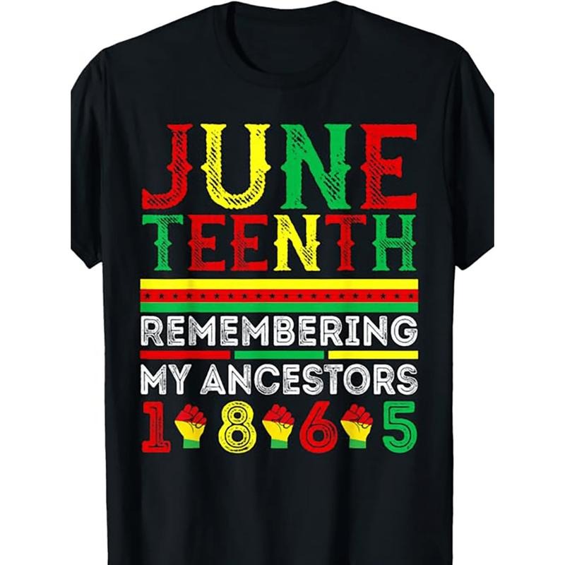 Burning ManJuneteenth 1865 Commemorative T-Shirt Unisex Cotton Tee With Vibrant Geometric Pattern Round Neck Short Sleeve...