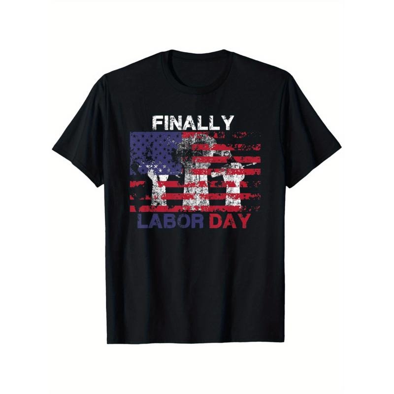Burning ManLabor Day Flag Graphic T Shirt For Men Casual Short Sleeve Cotton Tee 180g Fabric Weight Comfortable Fit For...