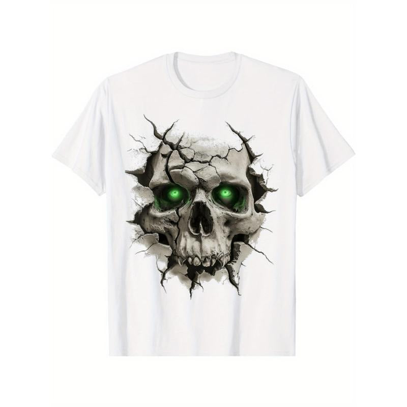 Burning ManMen Plus Size 100 Cotton Retro Street Hip Hop T Shirt With Cracked Skull Graphic Print Loose Fit Crewneck...