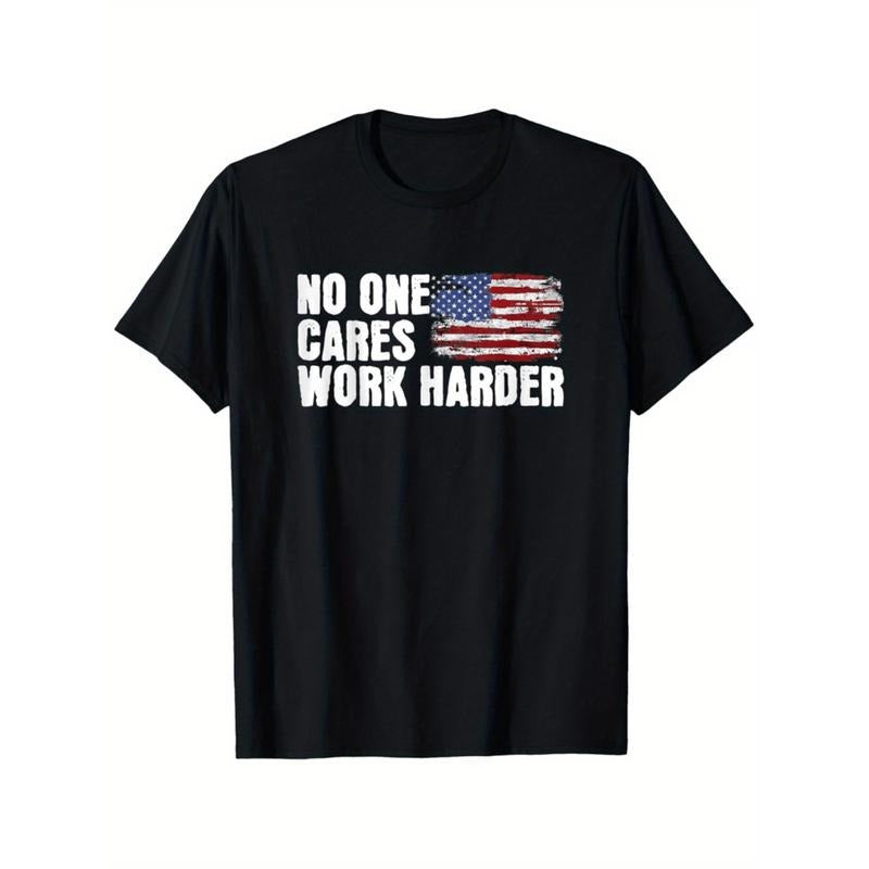 Burning ManNo One Cares Patriotic American Flag Graphic T Shirt Heavyweight Cotton Casual Short Sleeve Tee For Men...