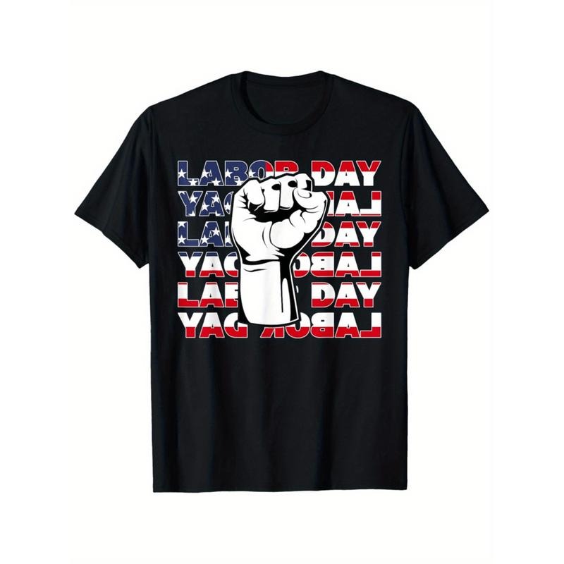 Burning ManPatriotic American Flag Labor Day Union Worker T Shirt For Men 100 Cotton Crew Neck Tee With Graphic Print...