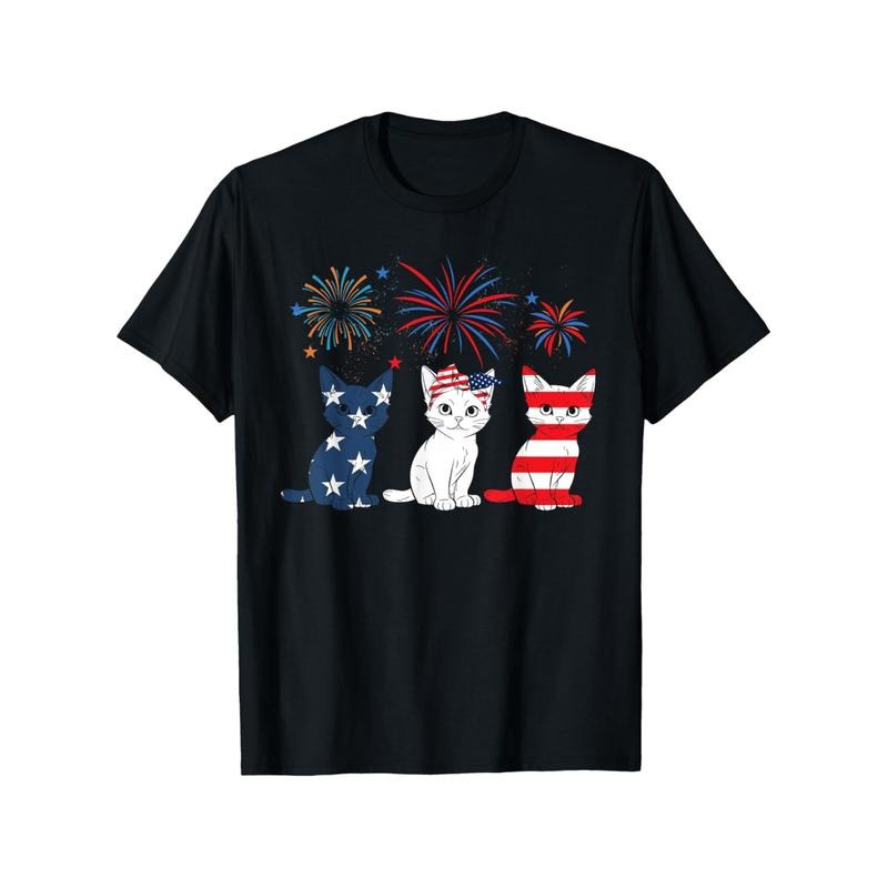 Burning ManPatriotic Cat USA Flag Fireworks T Shirt Unisex Cotton Relaxed Fit Comfortable Stretch Fabric For Celebrations...