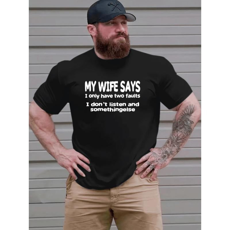 Burning ManPlus Size Mens My Wife Graphic Print T Shirt Summer Casual Short Sleeve Tees Fashion Clothing For Men In Black...