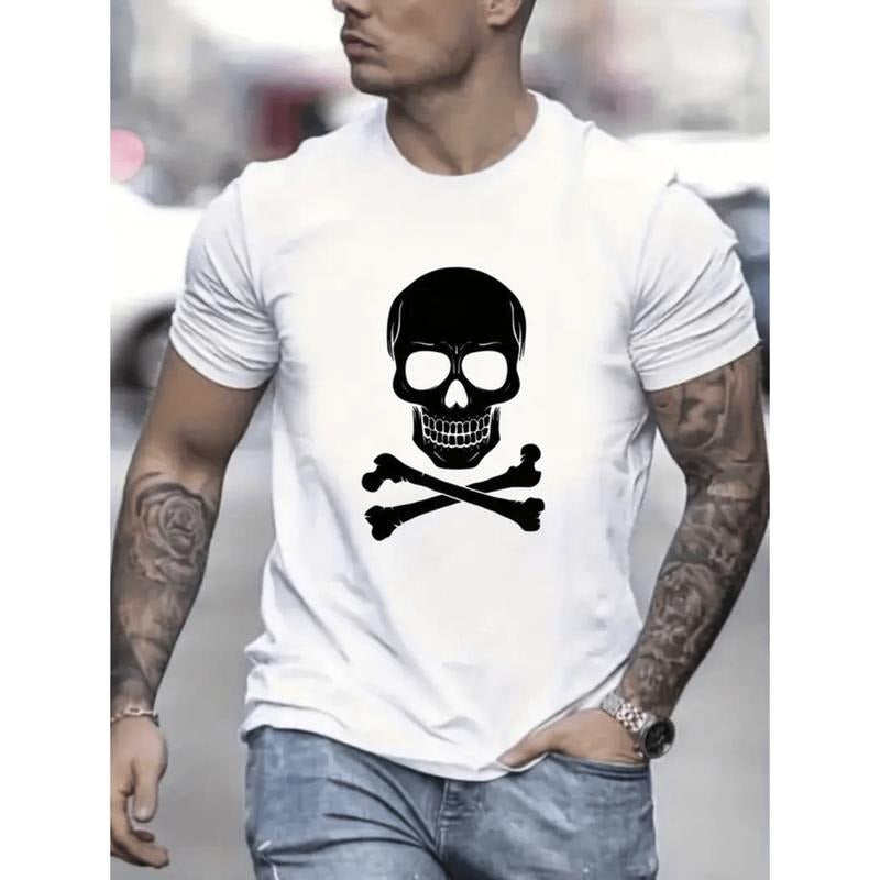 Burning ManSkull Print Cotton T Shirt For Men 100 Cotton Casual Short Sleeve Round Neck Summer Outdoor Wear White Hoodie,...