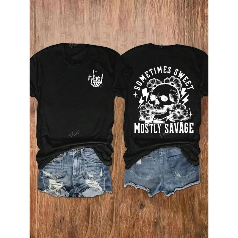 Burning ManSkull Print Women's Casual Round Neck T-Shirt For Summer Fashion Hoodie, Sweatshirt | PodTeesHub.com