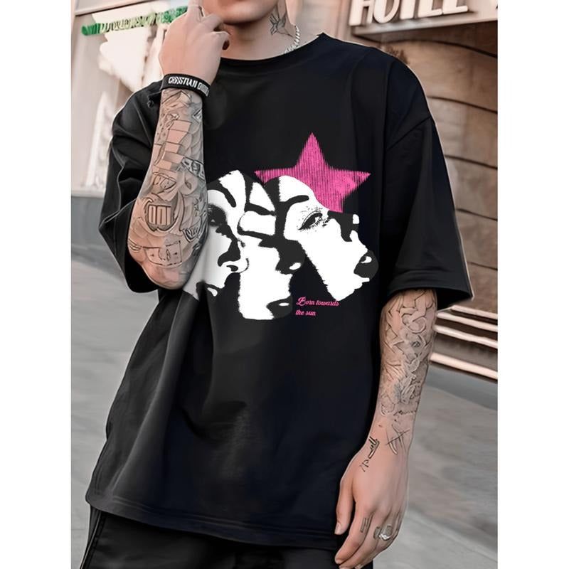 Burning ManStar Portrait Graphic T-Shirt For Men Loose Fit Casual Short Sleeve Tee Breathable Polyester Blend Machine...