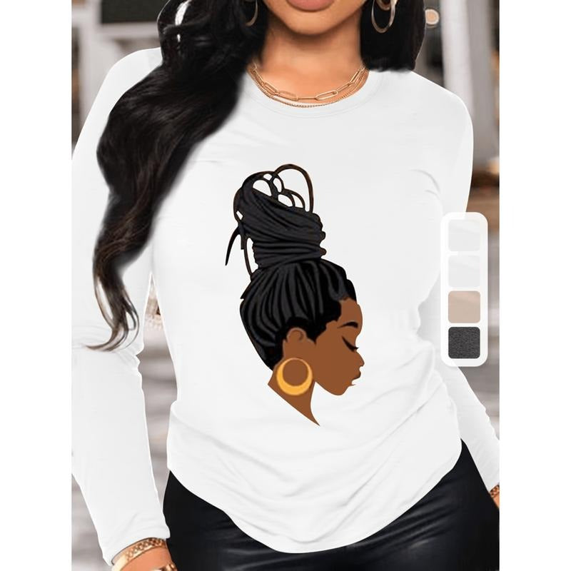 Burning ManStylish Heart Print Long Sleeve T Shirt For Women Comfortable Crew Neck Polyester Blend Casual Wear Machine...