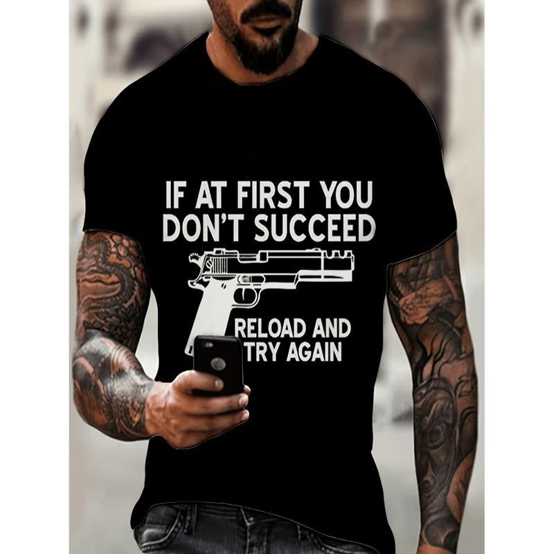 Burning ManStylish Mens T Shirt With 3D Pistol Design Breathable Polyester Blend For Casual Summer Wear Loose Fit Short...