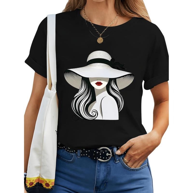 Burning ManStylish Printed Round Neck T-Shirt For Women Fashionable Portrait Pattern Summer Casual Loose Fit Top Elegant...