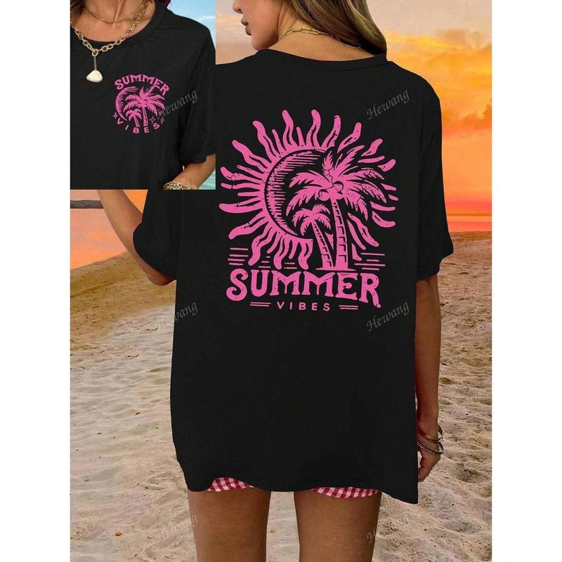 Burning ManStylish Summer Letter Print Round Neck Casual Short Sleeve T-Shirt For Beach Vacation Retro Vibes Hoodie,...