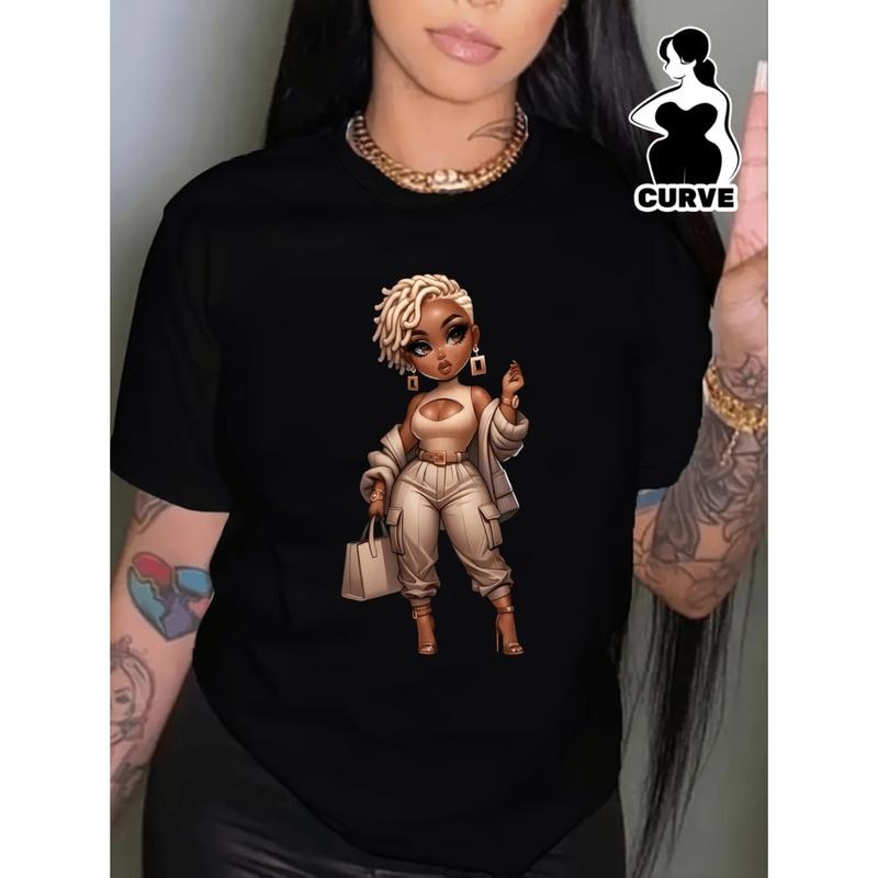 Burning ManTrendy Women's Graphic T Shirt With Cartoon Print Casual Crew Neck Short Sleeve Polyester Blend Machine...