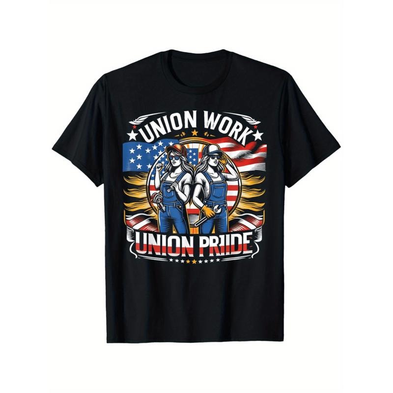 Burning ManUnion Pride American Flag Labor Day Gift T-Shirt Casual Graphic Print Mens Short Sleeve Comfortable Cotton...