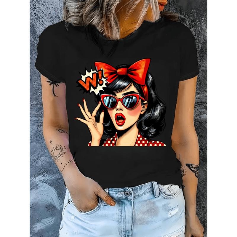 Burning ManVibrant Comic Book Character Print Womens T Shirt Casual Crew Neck Short Sleeve Top For Spring Summer...