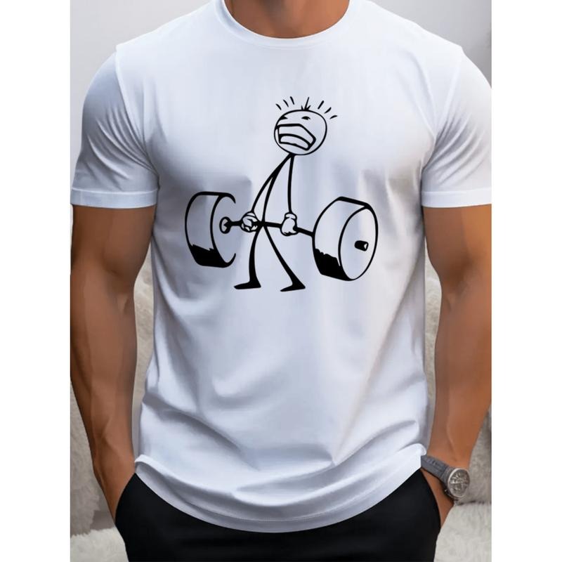 Burning ManWeightlifting Graphic T-Shirt For Men Breathable Crew Neck Short Sleeve Gym Tee With Dumbbell Design Spring...
