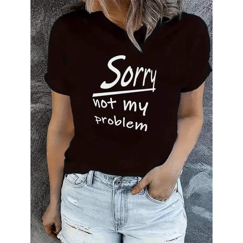 Burning ManWomen's Sorry Graphic T-Shirt Casual Short Sleeve Round Neck Tee With White Letter Print Relaxed Fit For...