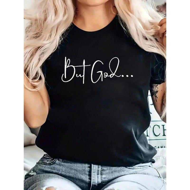 But God Graphic Tee for Women - Soft Black Casual Round Neck Short Sleeve Top, Machine Washable, Everyday Faith-Inspired...