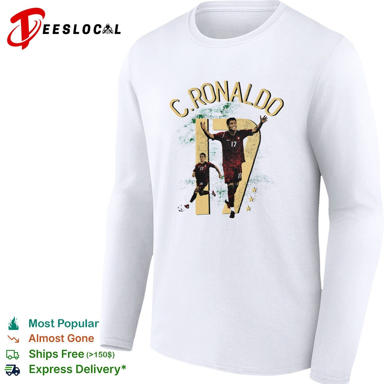 C Ronaldo number 17 celebrating with arms raised collage shirt