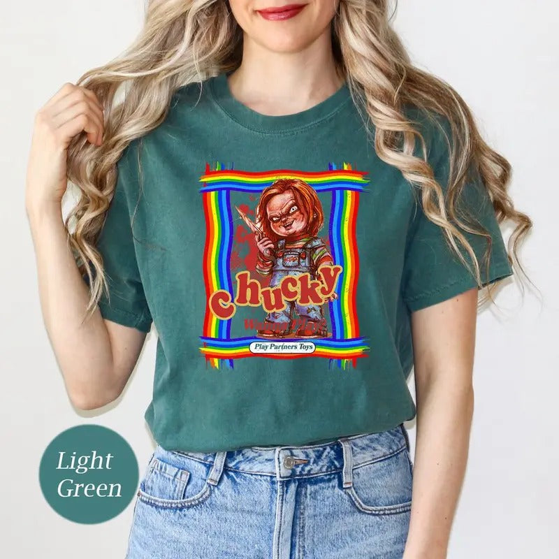 CHUCKY Child's Play Horror Movie Comfort Colors Shirt, Chucky Horror Vibes Halloween Shirt, Funny Halloween Shirt, Spooky...