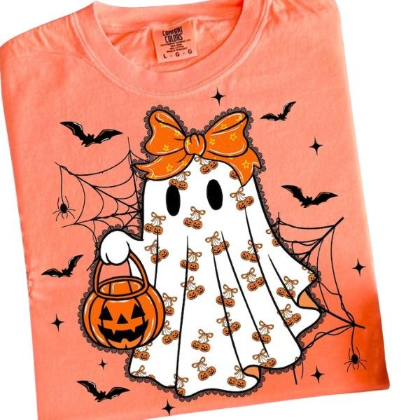 COMFORT COLORS Lace Ghost Coquette Shirt, Ghost Halloween Spooky Season Shirt, Halloween TShirt Hoodie, Sweatshirt