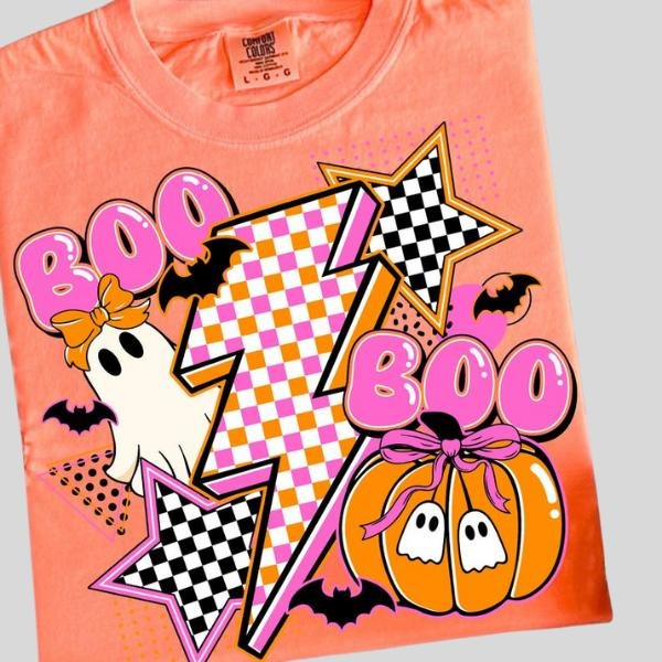 COMFORT COLORS Retro Halloween Ghost Pumpkin Shirt, Boo Ghost Coquette Halloween TShirt Hoodie, Sweatshirt | PodTeesHub.com