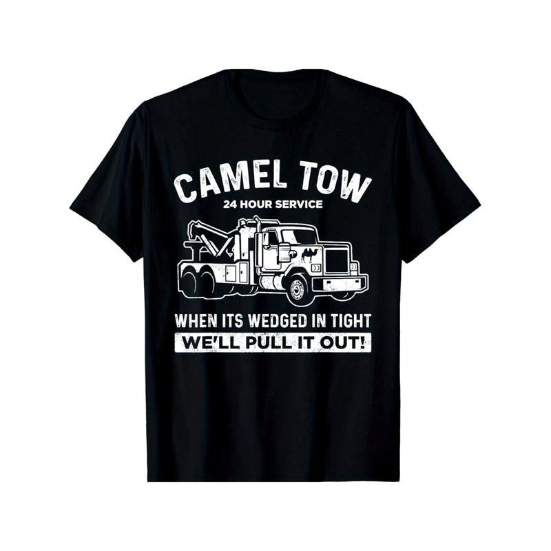 Camel Towing Print T Shirt Stretch Round Neck Mens Tee For Summer Black Style Hoodie, Sweatshirt | PodTeesHub.com