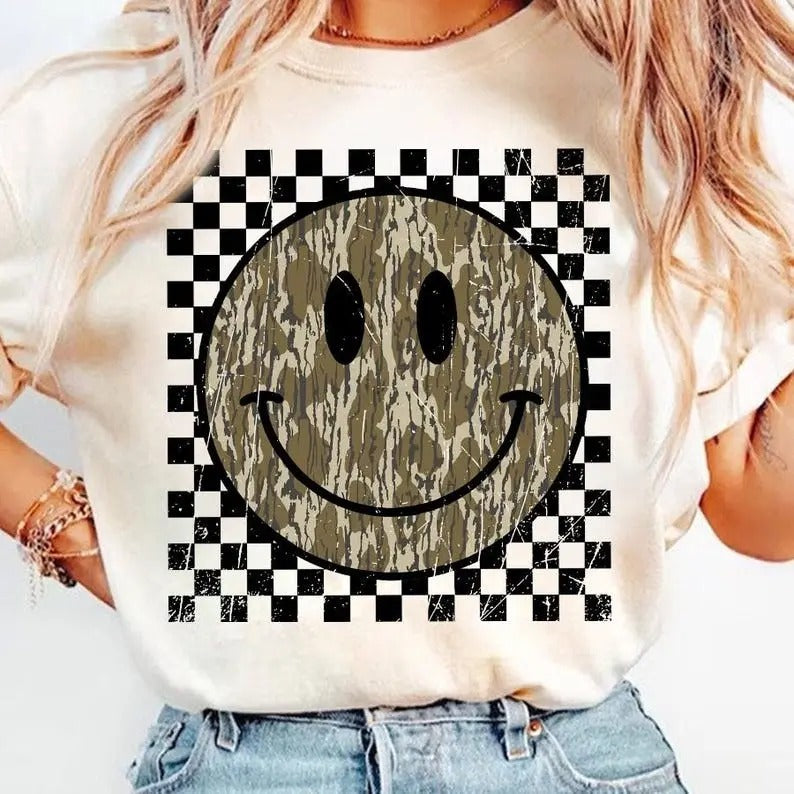 Camo Bow Smiley Face Shirt, Hunting Bow shirt, Coquette Bow, Bow Design, Camo Bow Hoodie, Tee, Sweatshirt | PodTeesHub.com