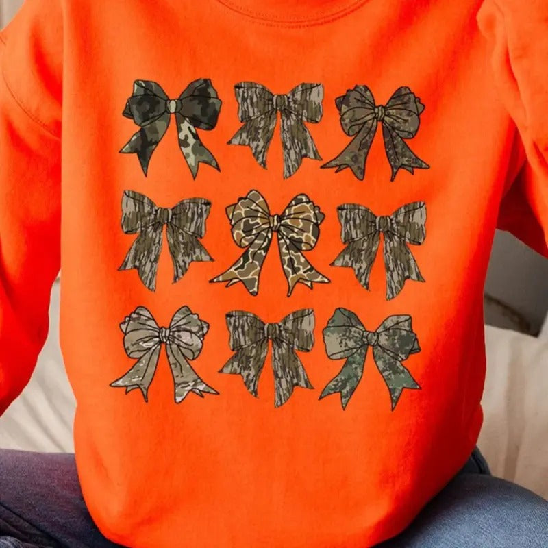 Camo Collage Coquette Bows Heavy-weight Crew Sweatshirt GIRLY PREPPY T-Shirts, Hoodie | PodTeesHub.com
