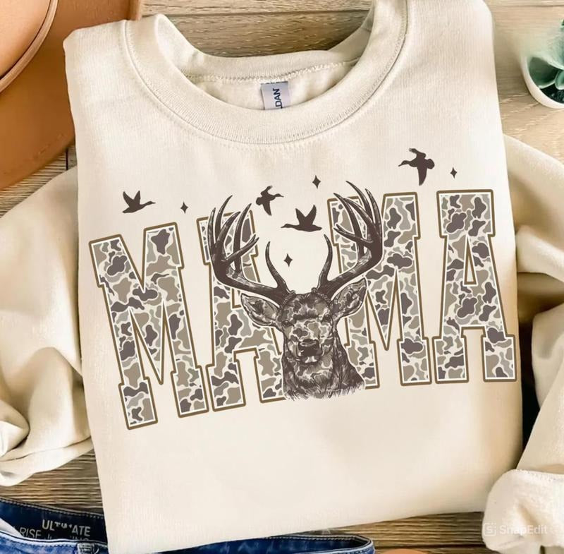 Camo Mama Sweatshirt, Deer Hunting Camouflage Shirt, Camo Western Tee, Old School Camo Shirt, Cozy Season Country...