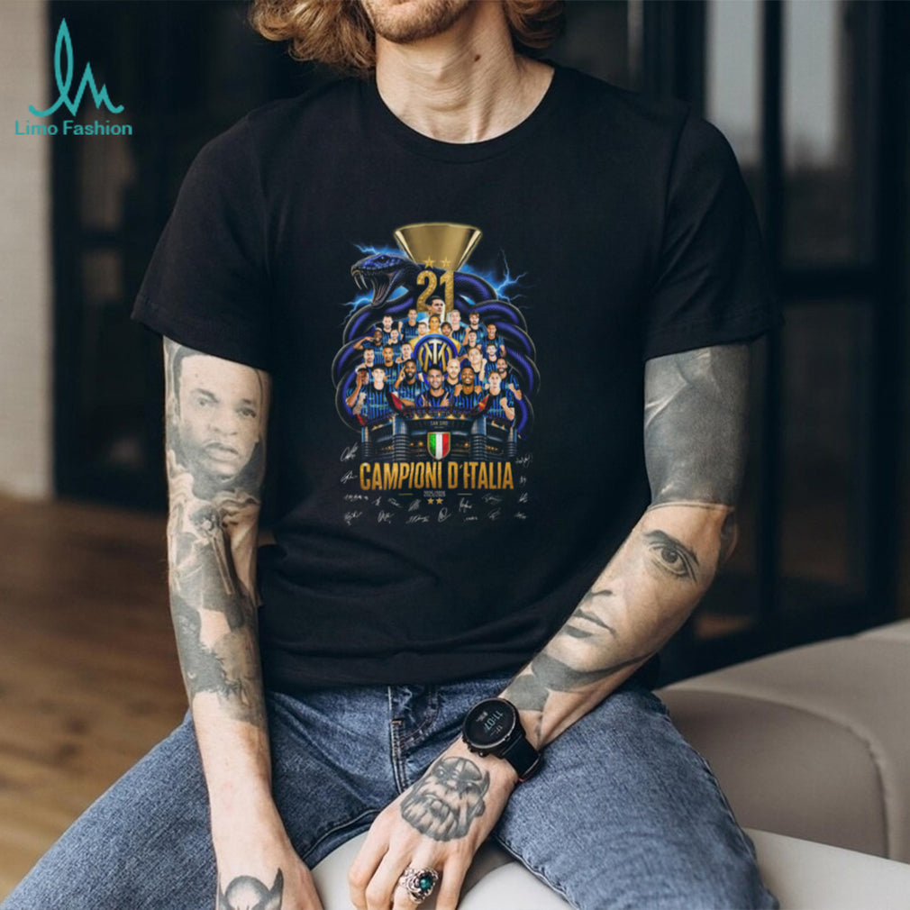 Campioni D Italia 21 Inter Milan Soccer Team Stadium Snake Gold T Shirt