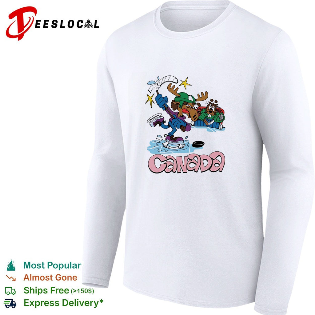 Canada moose playing hockey against beaver shirt