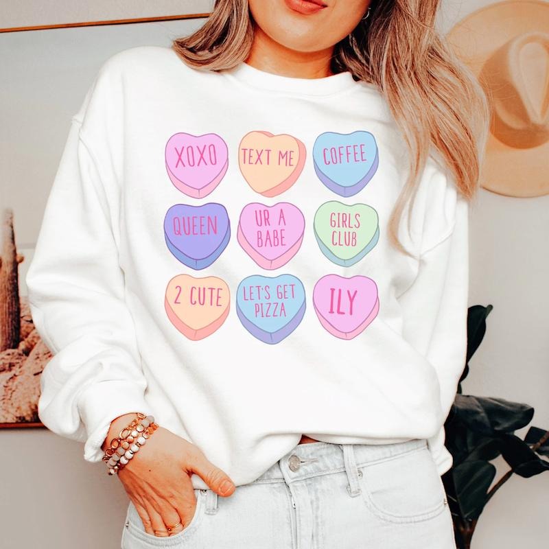 'Candy Hearts' Crewneck Sweatshirt T-Shirts, Hoodie | PodTeesHub.com