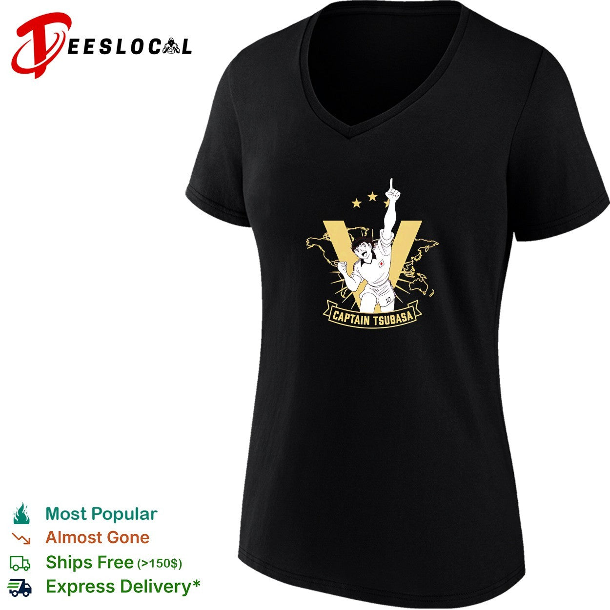 Captain Tsubasa number 10 raising fist celebrating world map shirt