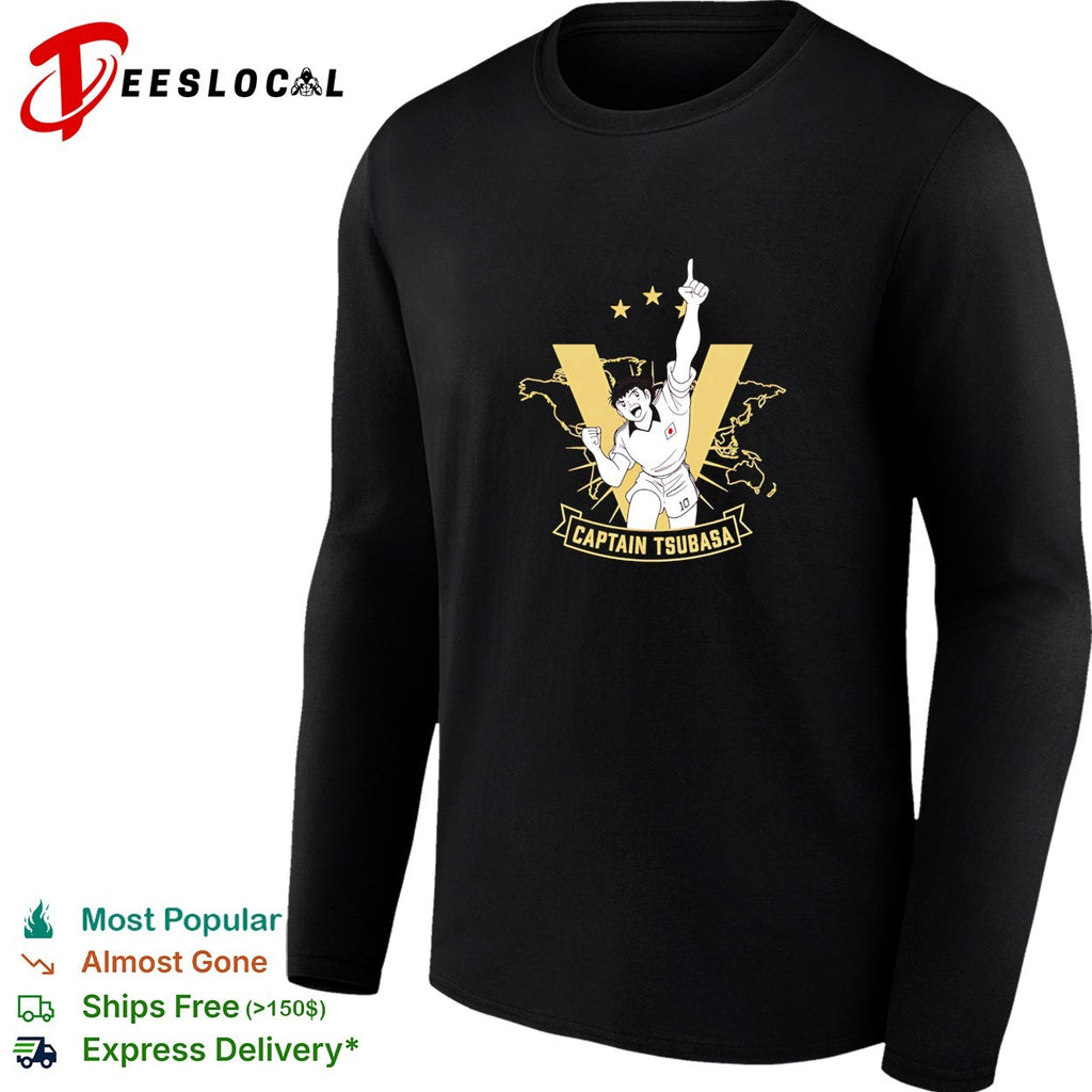 Captain Tsubasa number 10 raising fist celebrating world map shirt