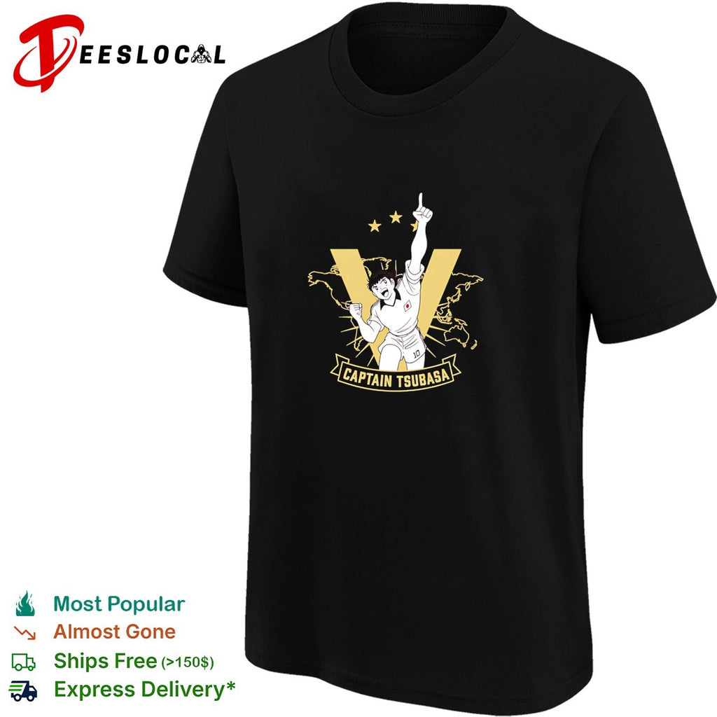 Captain Tsubasa number 10 raising fist celebrating world map shirt