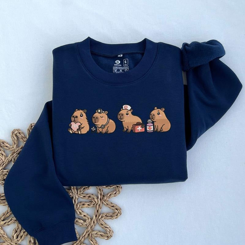 Capybara Nurse Embroidered Sweatshirt, Funny Holiday Vet Nurse Animal Embroidered Sweatshirt T-Shirts, Hoodie