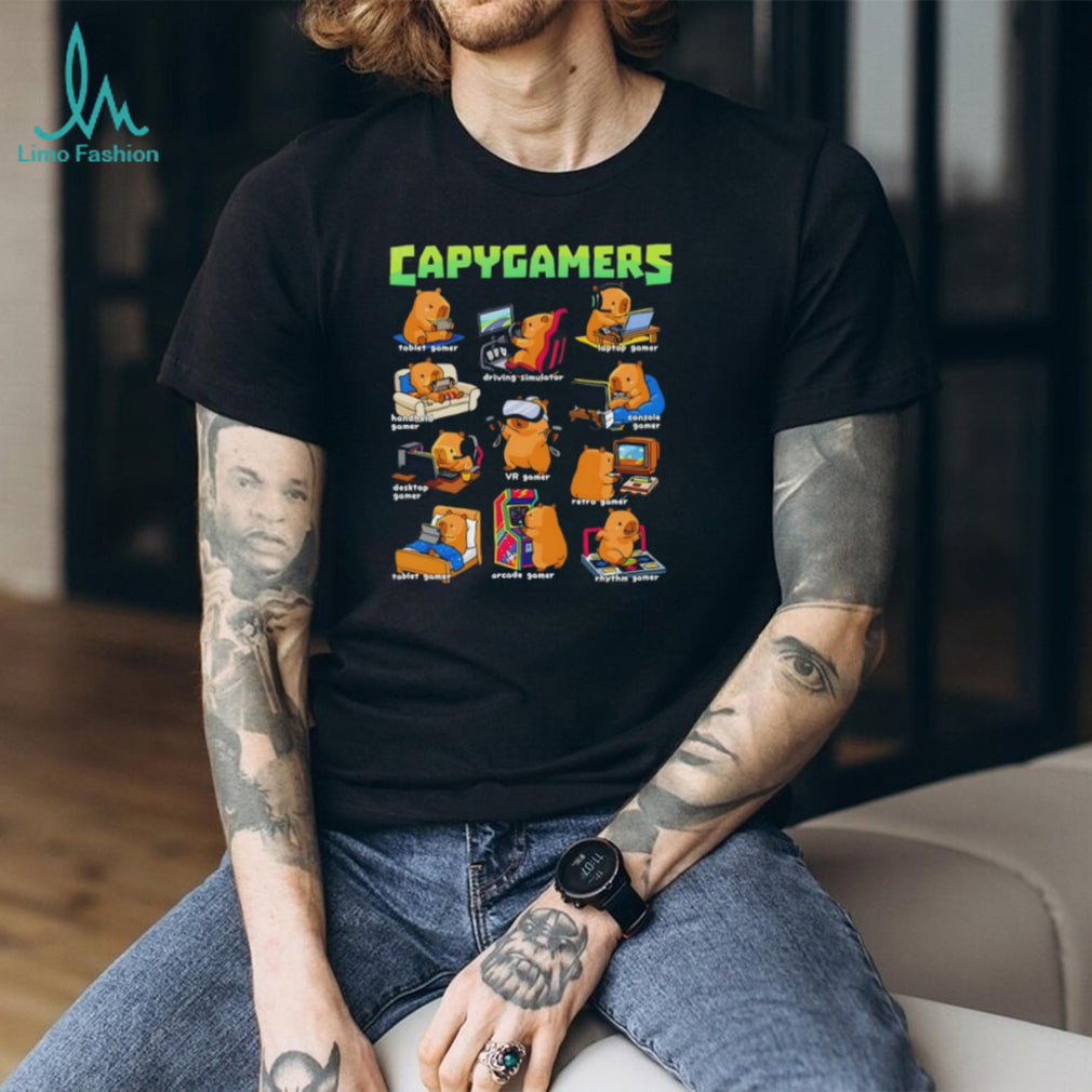 Capygamers Funny Capybara Video Game Types Gaming Lovers T Shirt