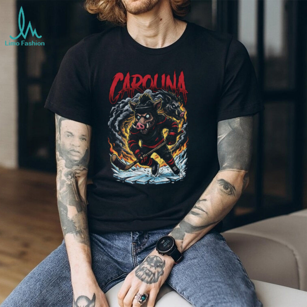Carolina Hockey Wild Boar Mascot Fire Smoke Graphic T Shirt