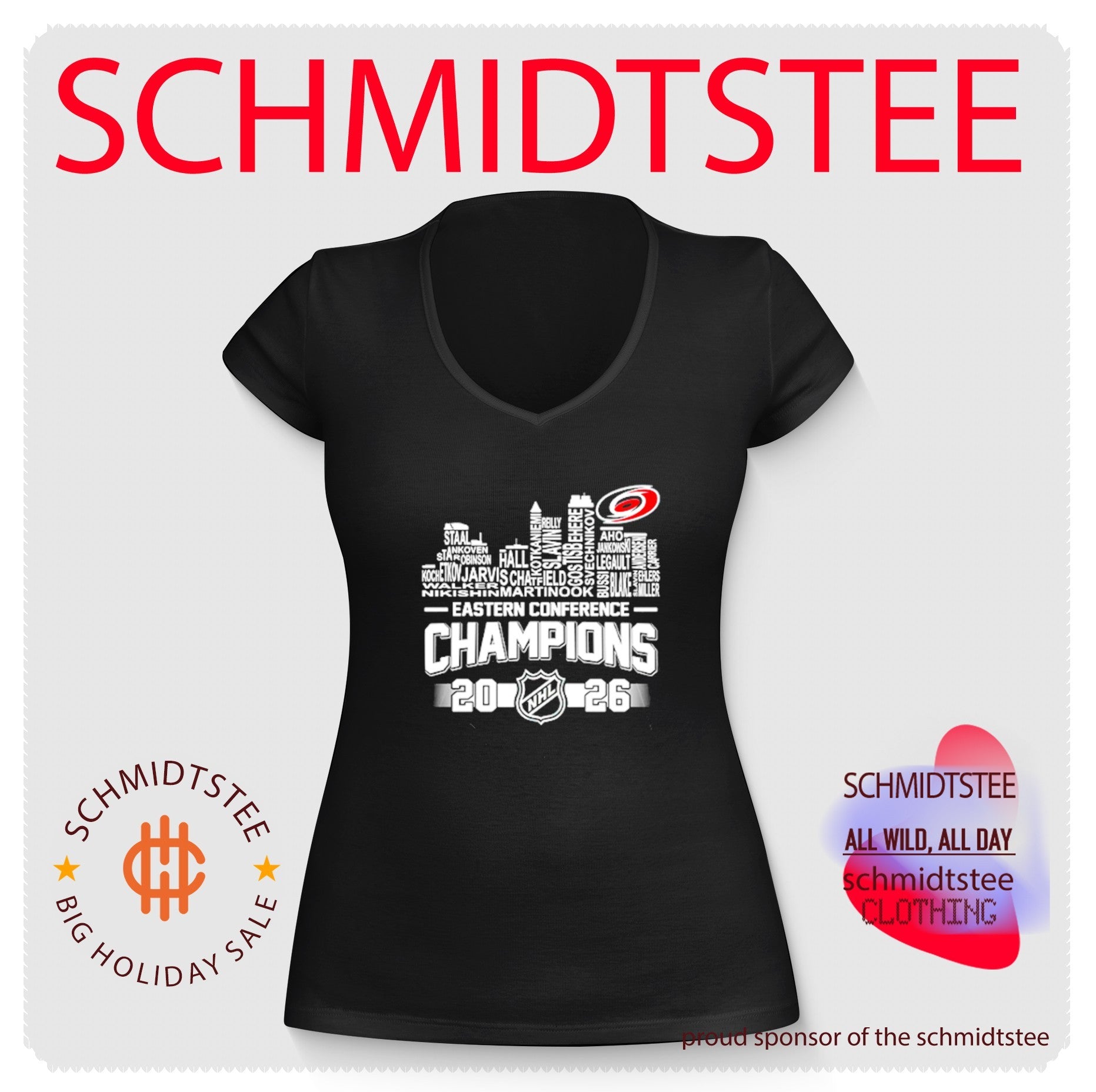 Carolina Hurricanes NHL Eastern Conference Champions 2026 player name skyline shirt