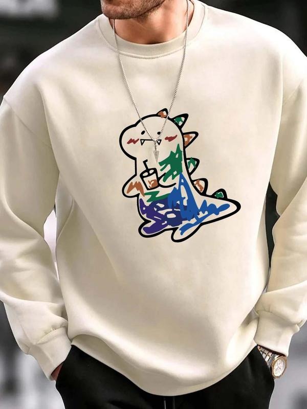 Cartoon Pattern Hoodie, Round Neck Long Sleeve, Loose Fit Casual Sportswear, Perfect for Daily Wear and Leisure, Fall &...