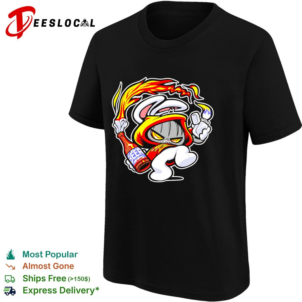 Cartoon rabbit molotov beer shirt
