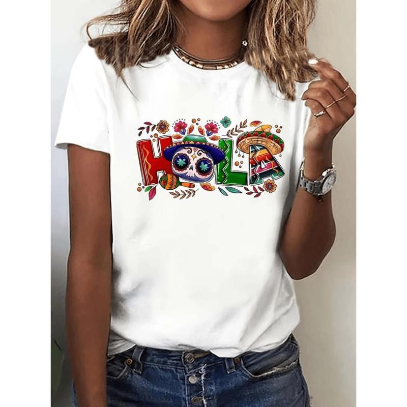 Casual Short Sleeve Graphic T Shirt Inspired By Mexican Day Of The Dead Perfect For Spring And Summer Wear Hoodie, Sweatshirt