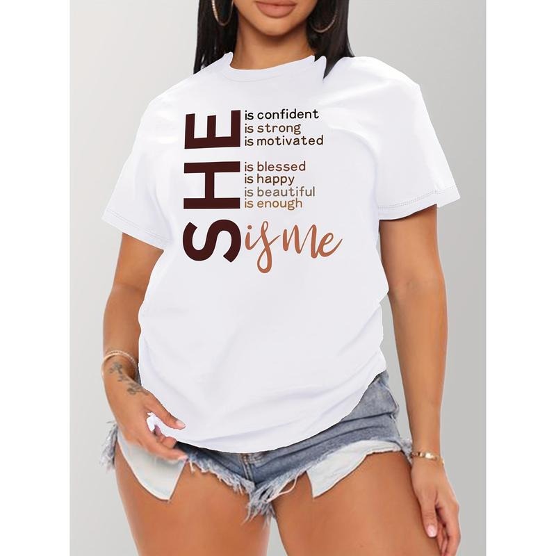 [Casual Spring Summer Women's T-shirt] Letter Print T-shirt, Casual Short Sleeve Crew Neck Top For Spring & Summer,...