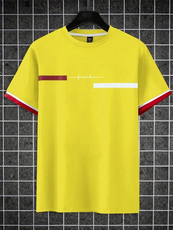 Casual Style Letter Print Short Sleeve T-Shirt, Trendy Iron-On Design, Comfortable Regular Fit Tee for Everyday Wear...