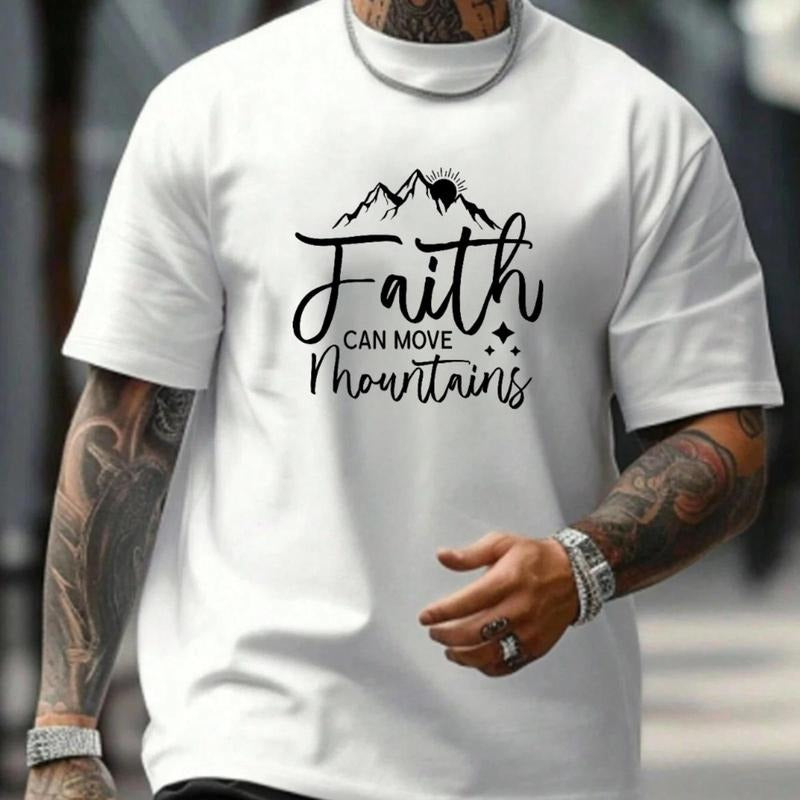 Casual White T-Shirt with Large Black Mountain Graphic and Motivational Quote Hoodie, Sweatshirt | PodTeesHub.com