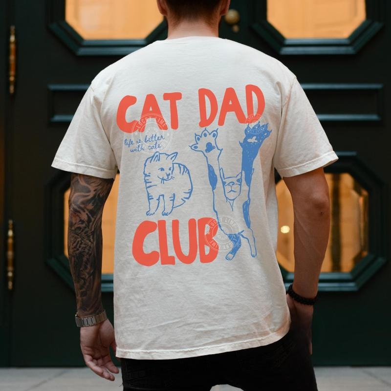 Cat Dad Club Shirt, Funny Back Print Graphic Tee, Life Is Better With Cats Gift, Unisex Fit Design, Gift for Men Hoodie,...