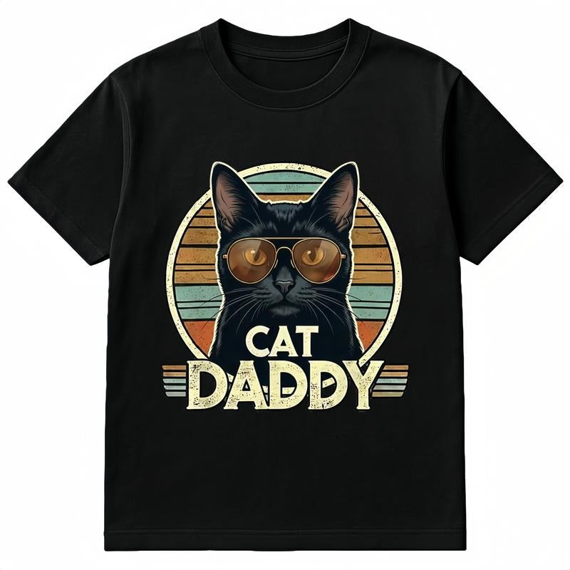 Cat Daddy Shirt Funny Black Cat with Sunglasses Retro Sunset Vintage 70s 80s Graphic Tee, Perfect Gift for Cat Lovers &...