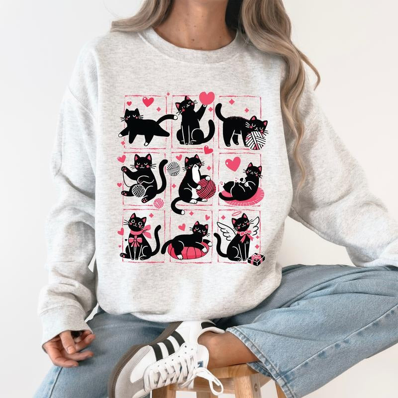 Cat Lover, Valentine's Day, Cute, Adorable, Love Sweatshirt, Crew Neck, Women's, Crewneck, Valentine's Day, Love, Heart,...