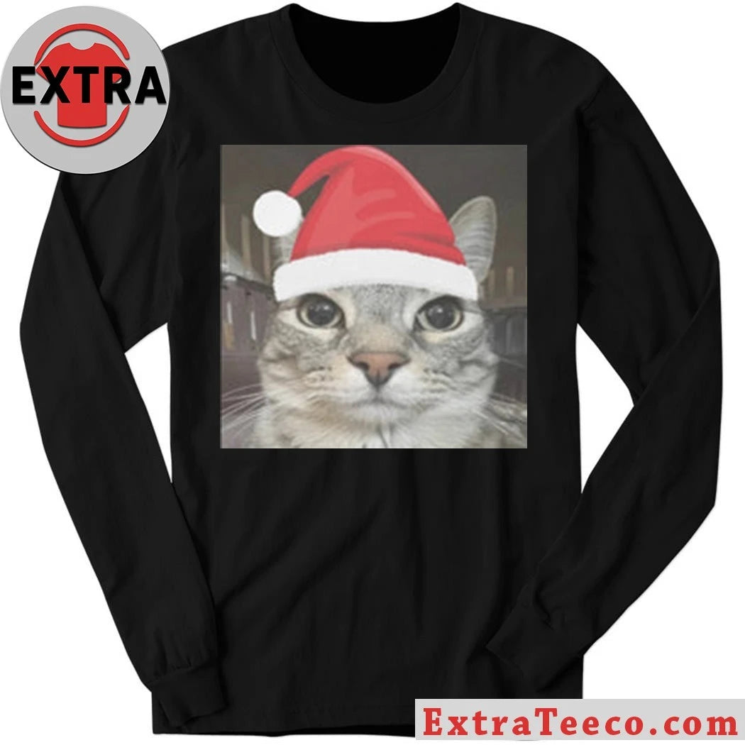 Cat in a Santa Hat Cringe Shirt